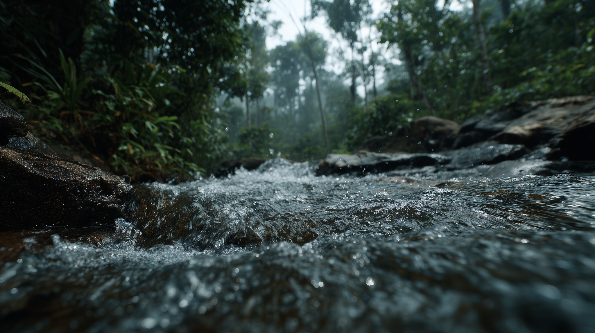 Flowing water stream within the Cameroon forest