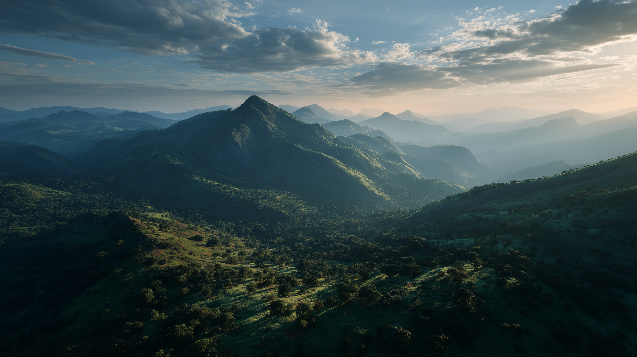 Sunrise across the mountain landscape of Cameroon
